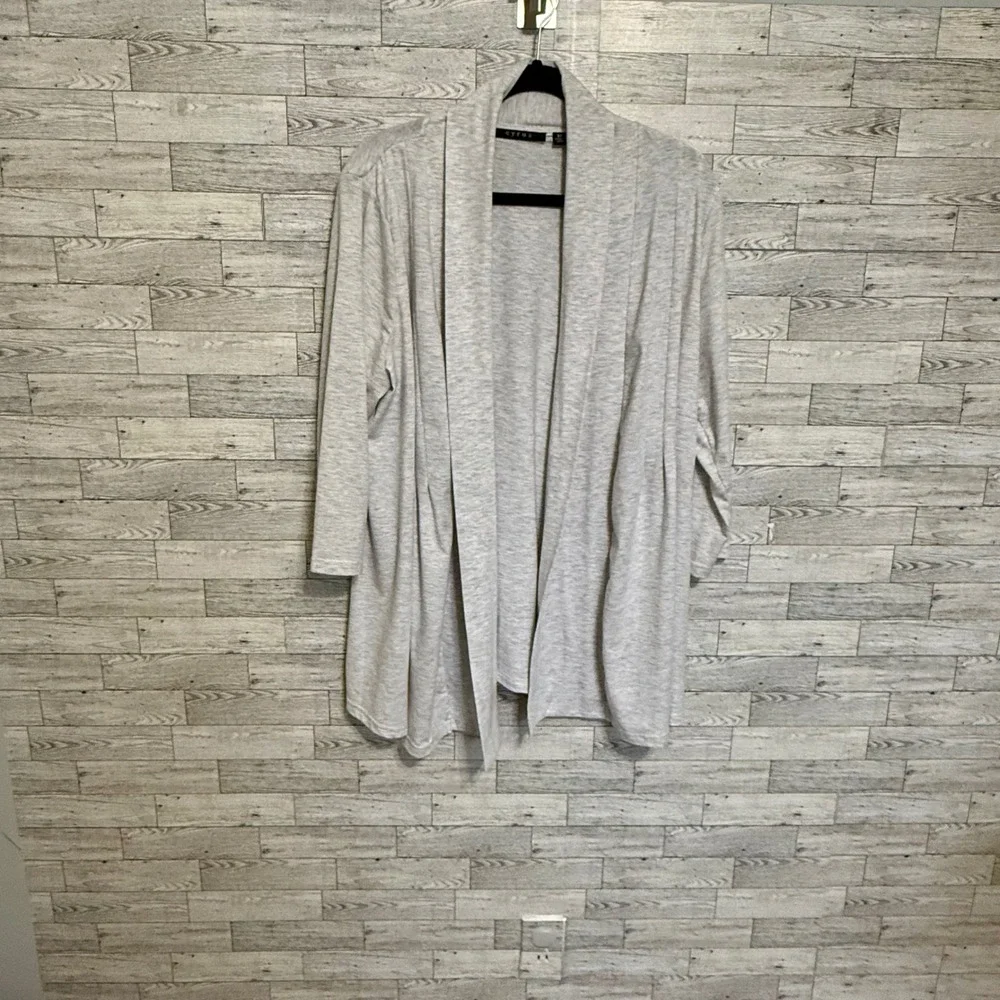 Cyrus Cardigan Sweater Light Heather Grey Pleated Open Front Plus Size 3X - Picture 7 of 11